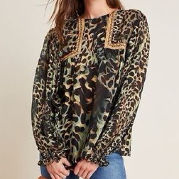 Anthropologie Animal Print Boho Blouse - Picture 1 of 3